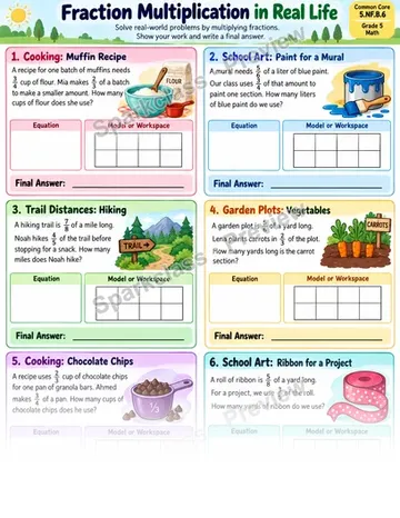 Fraction Multiplication in Real Life — Grade 5 worksheet preview