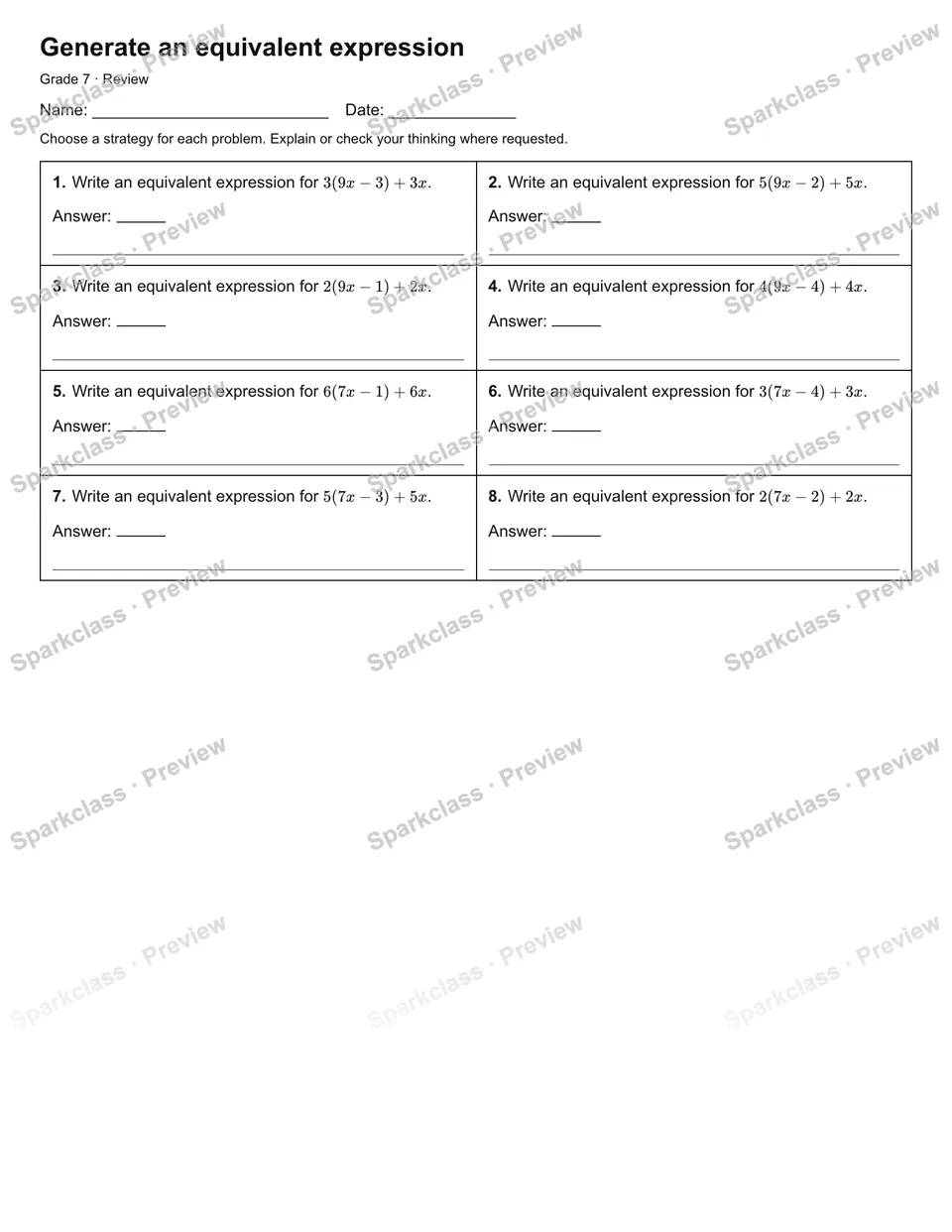 Generate an equivalent expression — Review — page 1