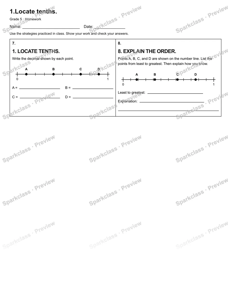 1.Locate tenths. — Homework — page 2