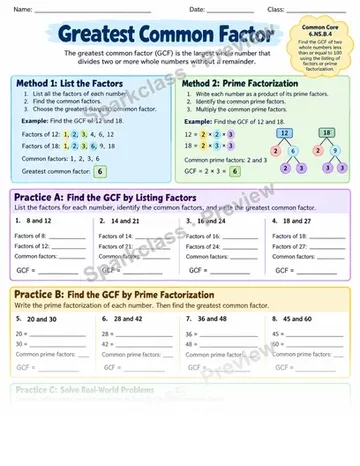 Gcf — Grade 6 worksheet preview