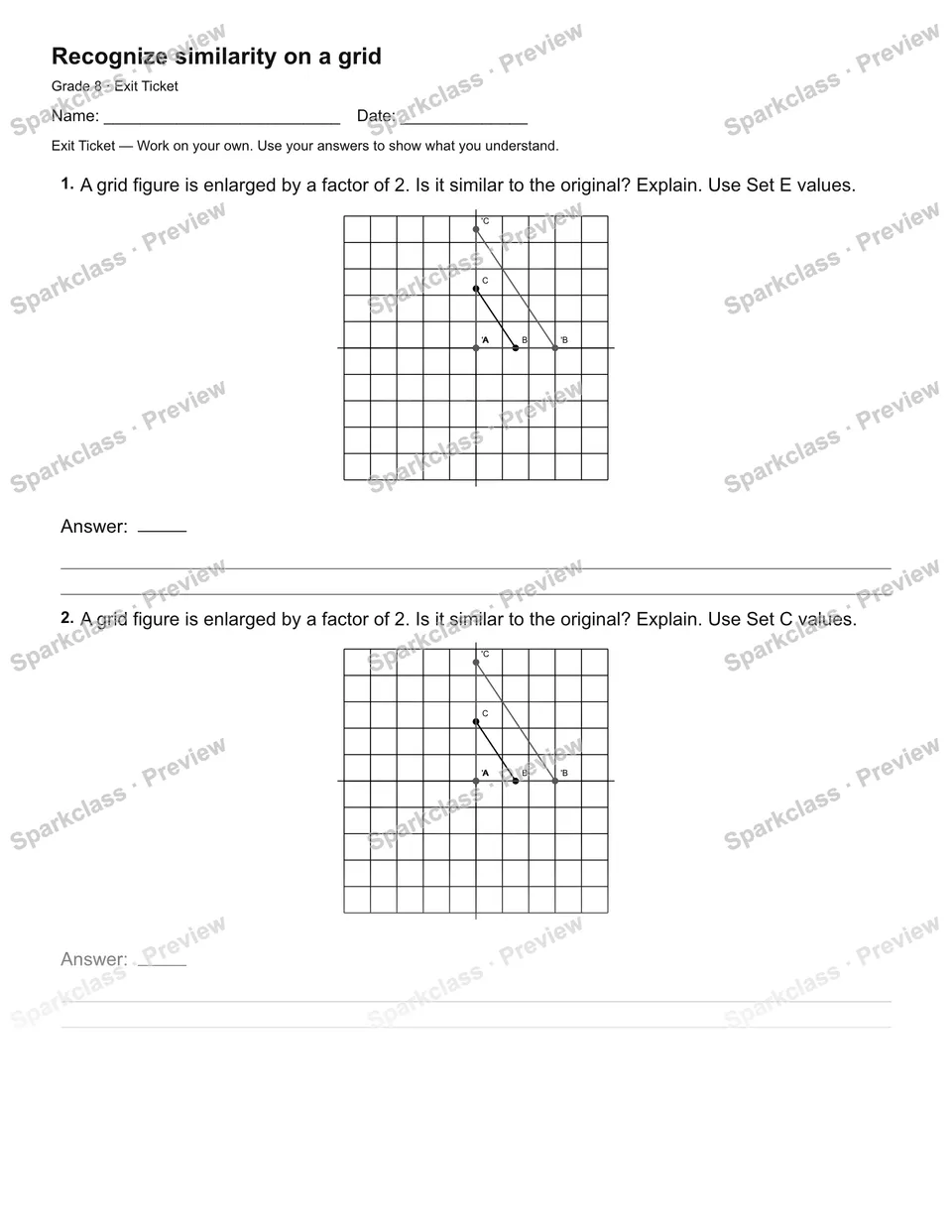 Recognize similarity on a grid — Exit Ticket — page 1
