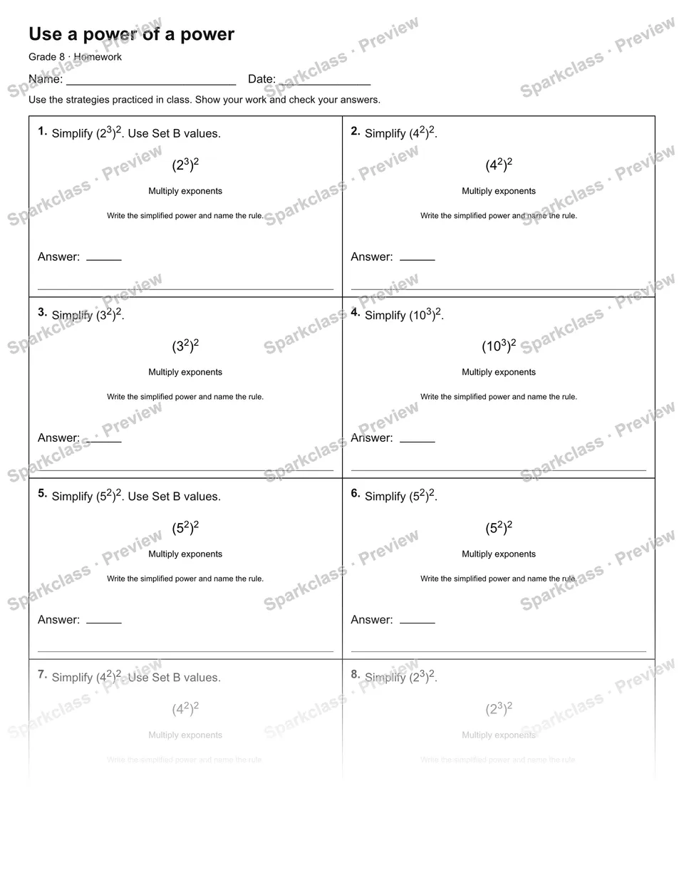 Use a power of a power — Homework — page 1