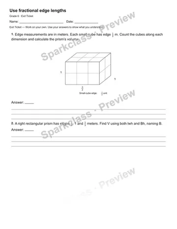Use fractional edge lengths — Exit Ticket — Grade 6 worksheet preview