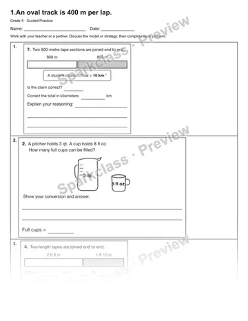 1.An oval track is 400 m per lap. — Guided Practice — Grade 5 worksheet preview