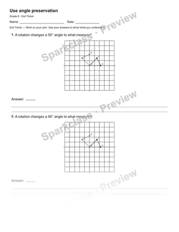 Use angle preservation — Exit Ticket — Grade 8 worksheet preview