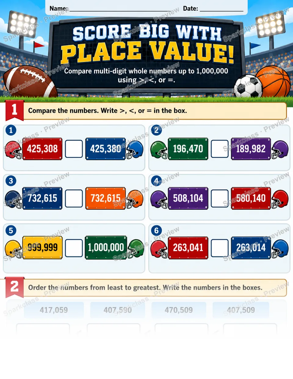 Compare Multi-Digit Numbers — page 1