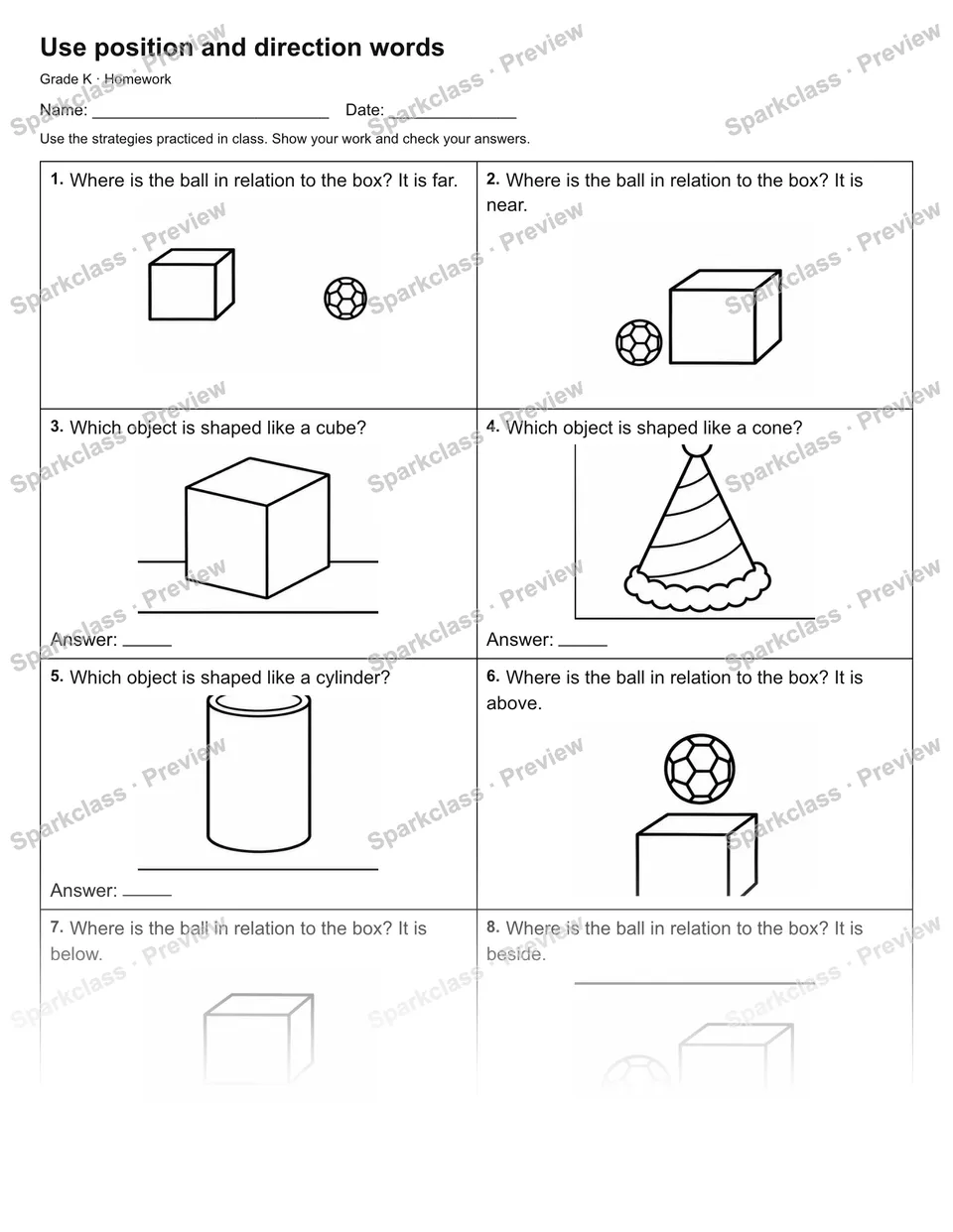 Use position and direction words — Homework — page 1