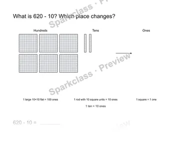 Subtract 10 and describe the change — Grade 2 problem preview