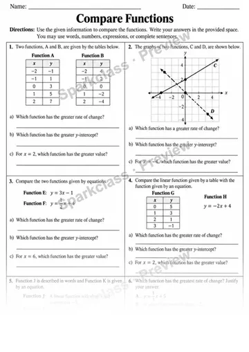 8.F.A.2 · Compare two functions across representations — Grade 8 worksheet preview