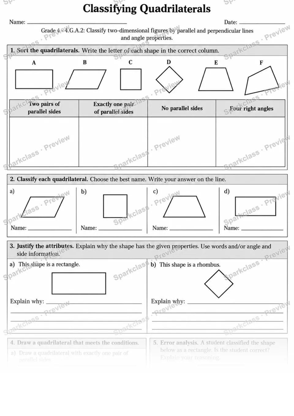 2 Classify Quadrilaterals — page 1