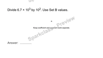 Divide in scientific notation — Grade 8 problem preview