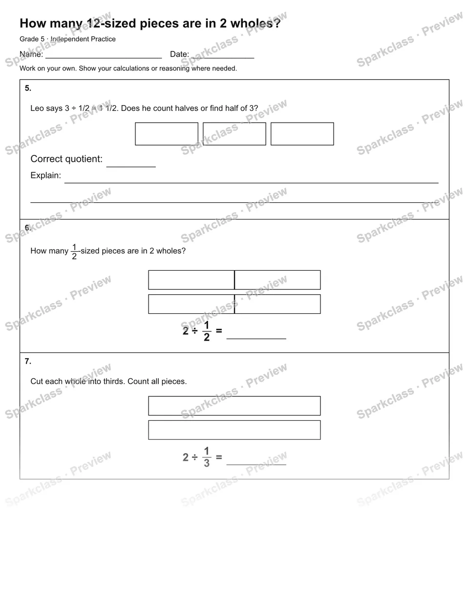 How many 12-sized pieces are in 2 wholes? — Independent Practice — page 2