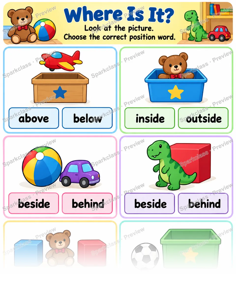 Basic Where Is It? · Position Words — page 1