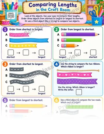 Comparing Lengths Craft Room — Grade 1 worksheet preview