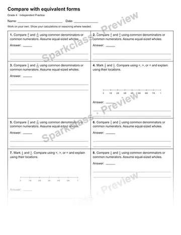 Compare with equivalent forms — Independent Practice — Grade 4 worksheet preview