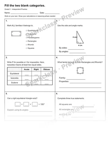 Fill the two blank categories. — Independent Practice — Grade 5 worksheet preview