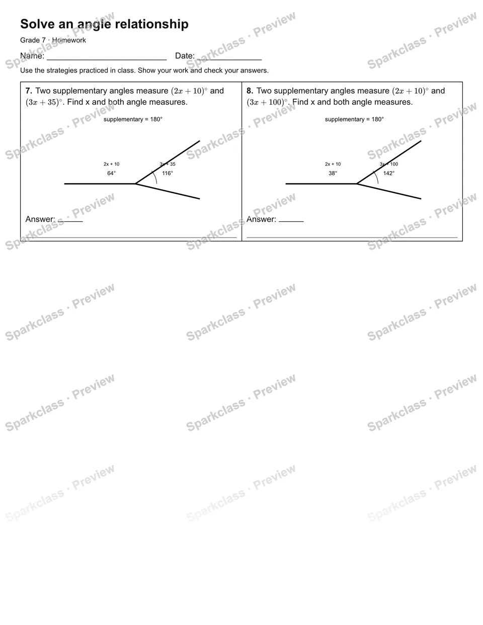 Solve an angle relationship — Homework — page 2