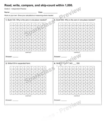 Read, write, compare, and skip-count within 1,000. — Independent Practice — Grade 2 worksheet preview