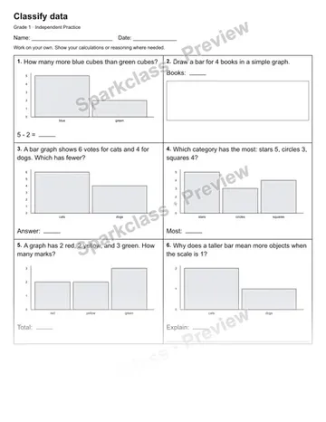 Classify data — Independent Practice — Grade 1 worksheet preview