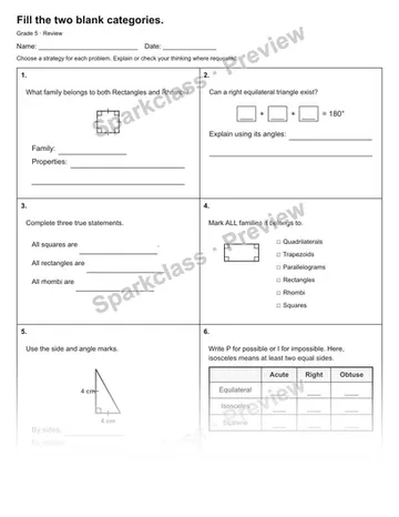 Fill the two blank categories. — Review — Grade 5 worksheet preview