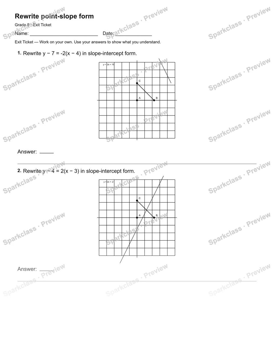 Rewrite point-slope form — Exit Ticket — page 2