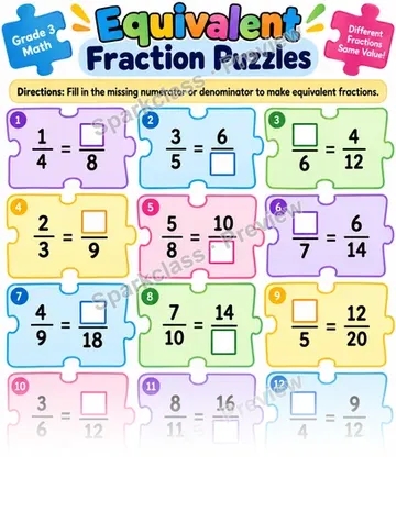 Equivalent Fraction Puzzle — Grade 3 worksheet preview