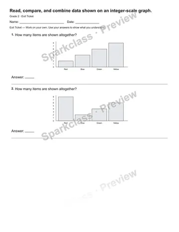 Read, compare, and combine data shown on an integer-scale graph. — Exit Ticket — Grade 2 worksheet preview