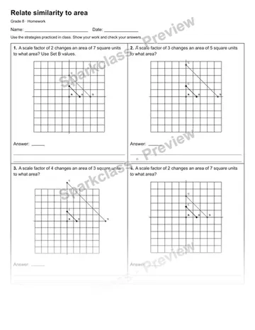 Relate similarity to area — Homework — Grade 8 worksheet preview