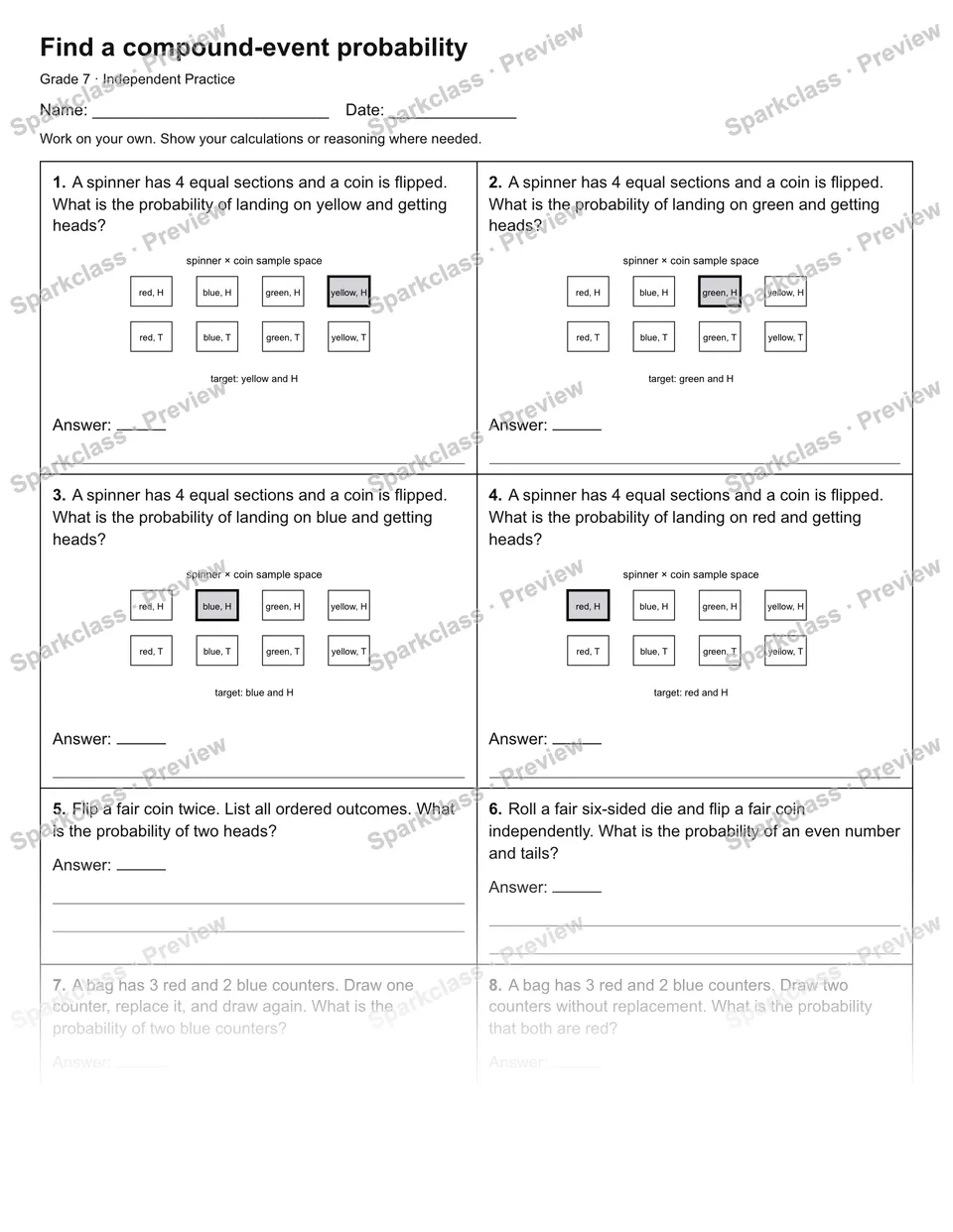 Find a compound-event probability — Independent Practice — page 1