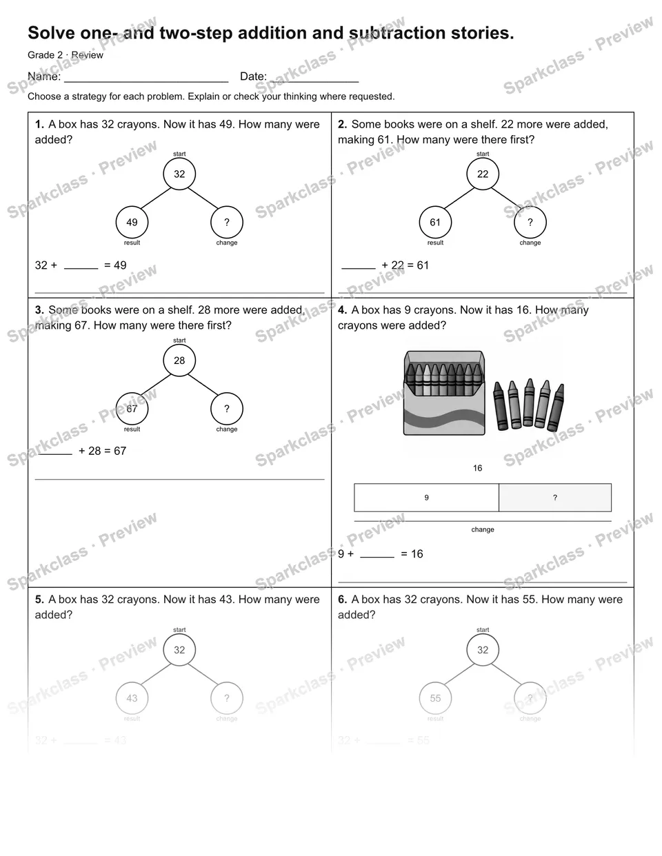 Solve one- and two-step addition and subtraction stories. — Review — page 1
