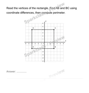 Draw and measure coordinate polygons — Grade 6 problem preview