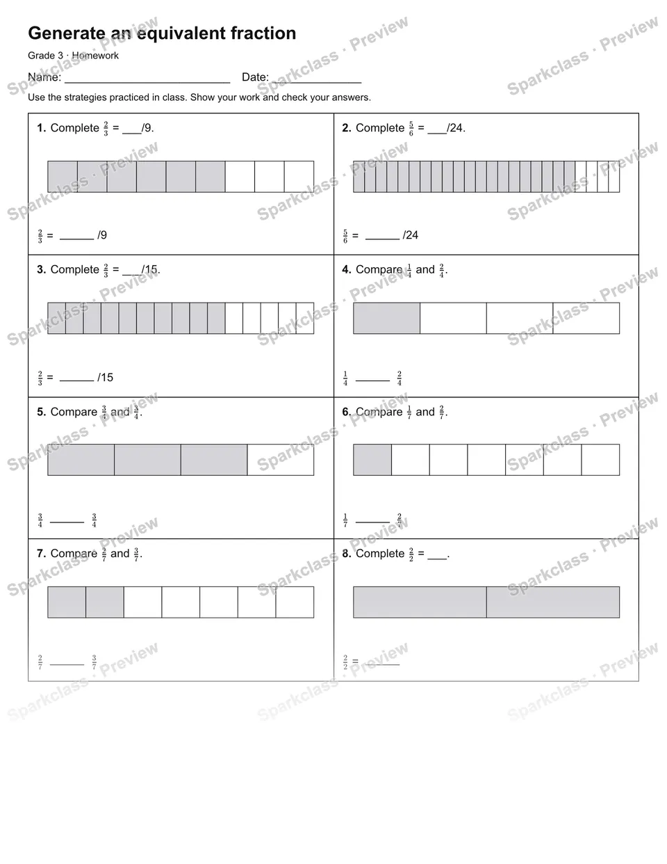 Generate an equivalent fraction — Homework — page 1