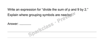 Read and write expressions and identify their parts — Grade 6 problem preview