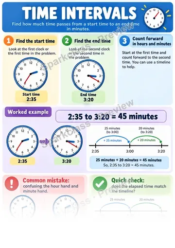 Knowledge Guide · Time Intervals — Grade 3 worksheet preview