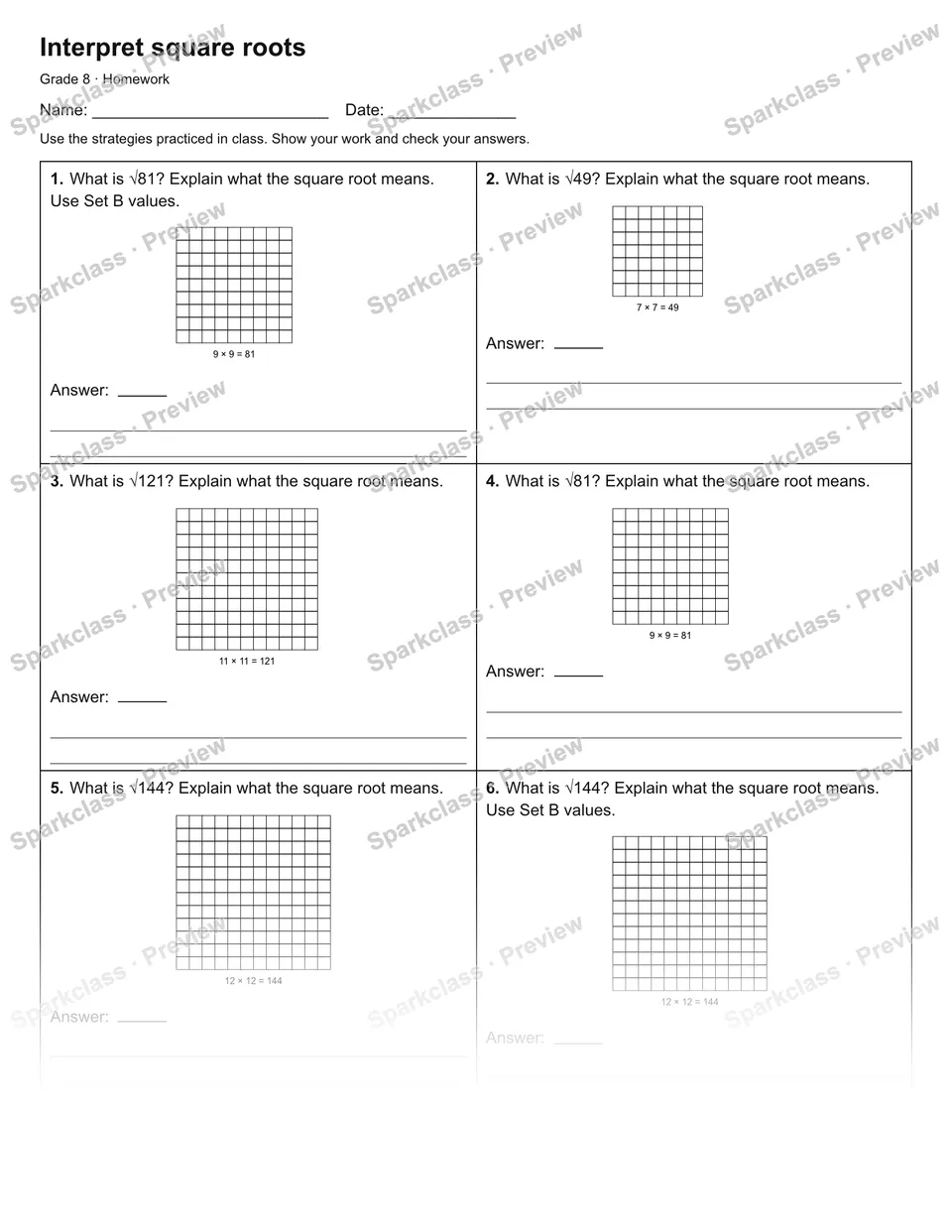 Interpret square roots — Homework — page 1