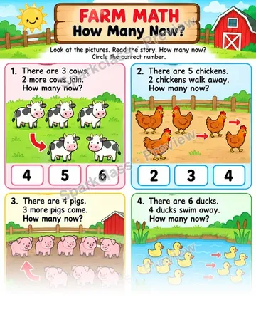 Basic Farm Story Problems — Kindergarten worksheet preview