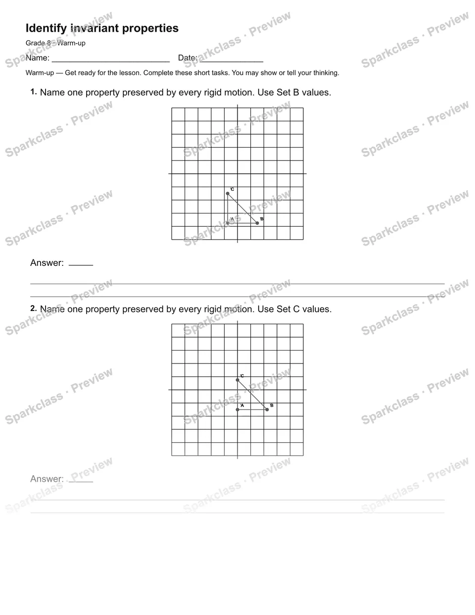 Identify invariant properties — Warm-up — page 2