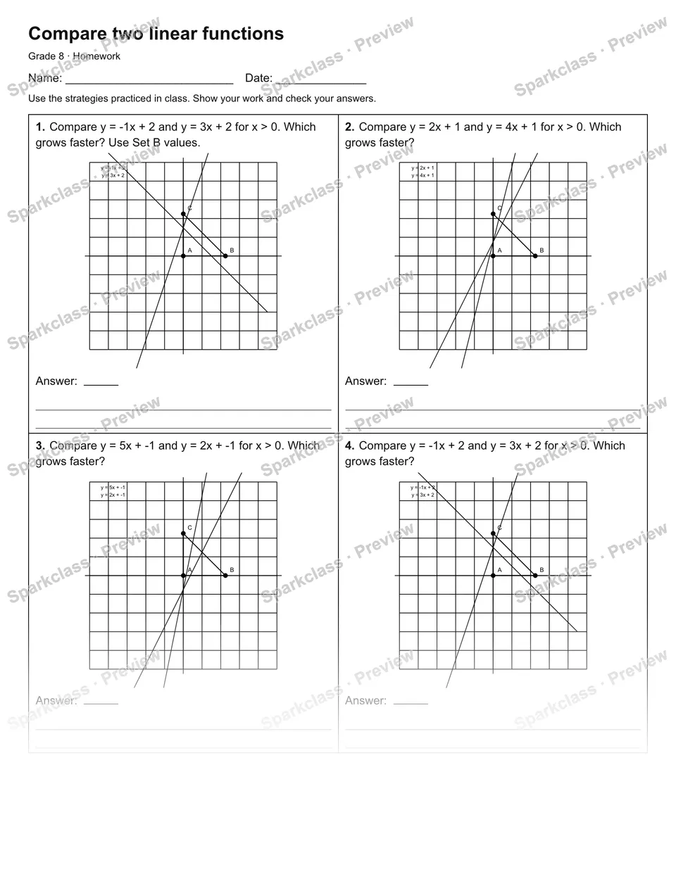 Compare two linear functions — Homework — page 1