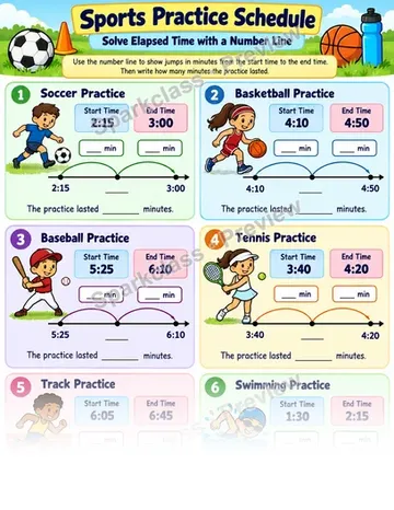 Elapsed Time Number Line 02 — Grade 3 worksheet preview