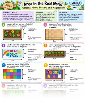 Real World Area 01 — Grade 3 worksheet preview