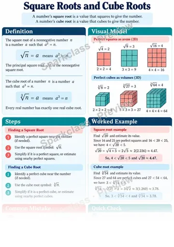 Knowledge Guide · Square roots and cube roots — Grade 8 worksheet preview