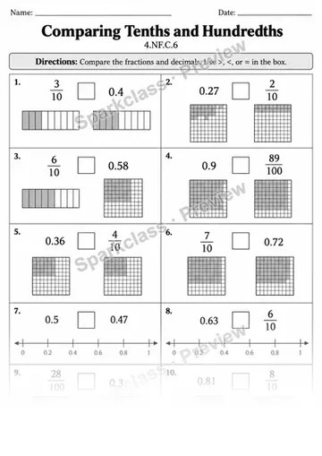 4.NF.C.6 · 6 Decimal Fractions Variant 03 Lowcoverage — Grade 4 worksheet preview