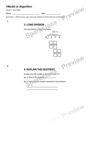 1Model or Algorithm — Exit Ticket — Grade 5 worksheet preview