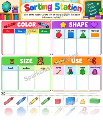 Sorting Station · Classify Objects — Kindergarten worksheet preview