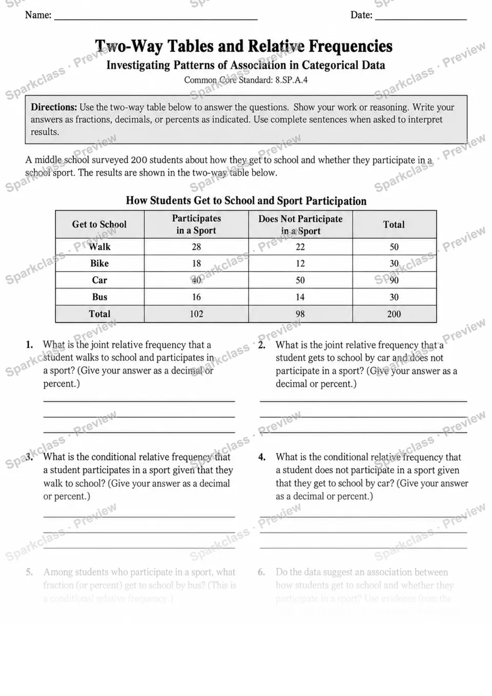 8.SP.A.4 · Two-Way Relative Frequency — page 1
