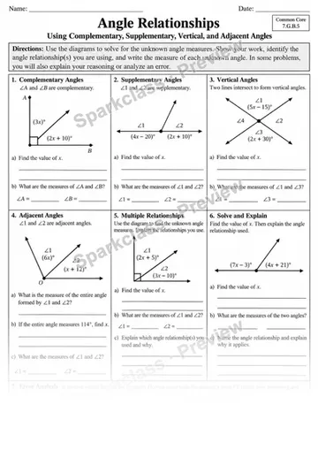 7.G.B.5 · Angle Relationships — Grade 7 worksheet preview