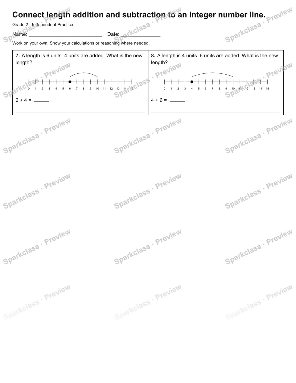 Connect length addition and subtraction to an integer number line. — Independent Practice — page 2