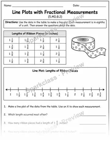 2 Fractional Line Plot Variant 3 — Grade 5 worksheet preview