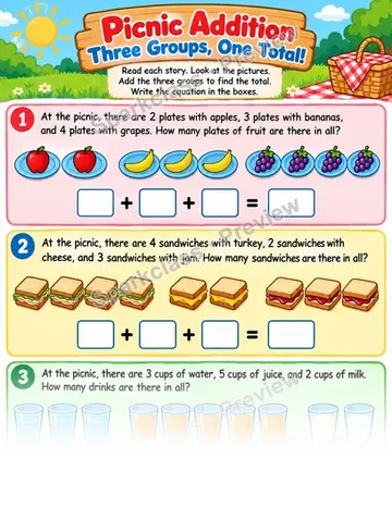 Picnic Three Addends — Grade 1 worksheet preview