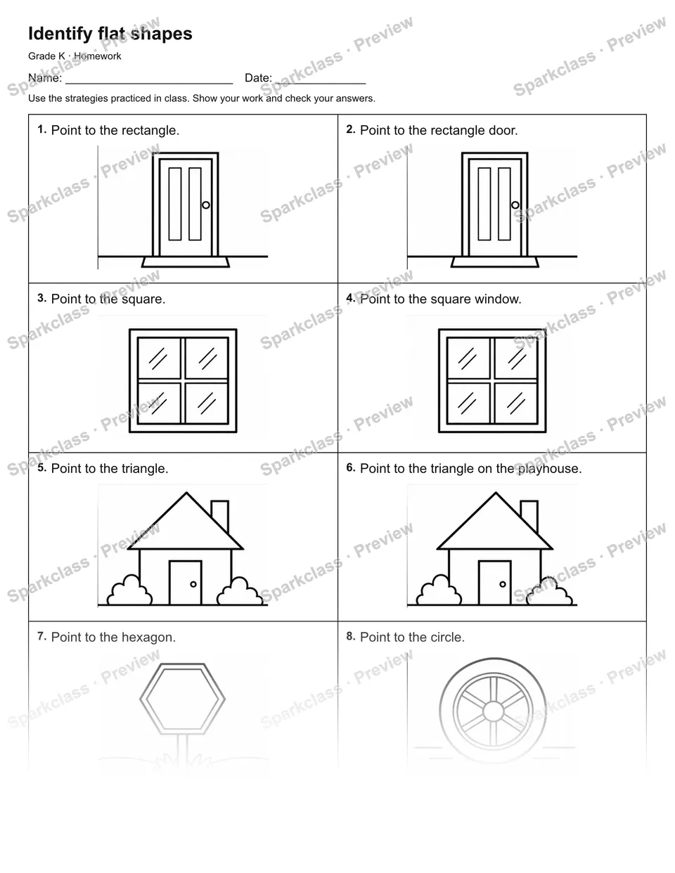 Identify flat shapes — Homework — page 1